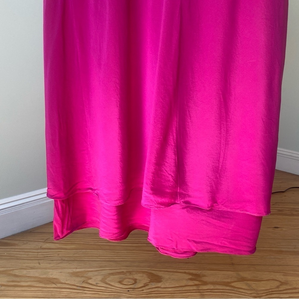 Silk Evan Picone Cocktail Dress Fuchsia Pink Drape Back Layered Skirt Sz 14 VTG - Picture 9 of 16